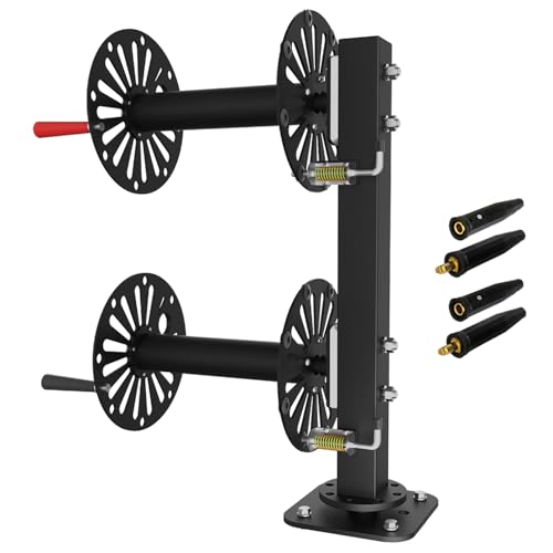 DITKOK Heavy Duty Double Welding Lead Reel 10 Swivel Base Welding Cable Reel with Insulated No-Leak Design Welding Reel with LC-40 Quick Connector Included Holds 150ft of 1/0 or 125ft of 2/0 Cable