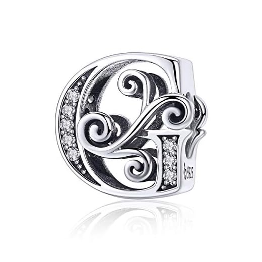Lorrifal Alfabet initial berlock bokstav komplett A-Z bokstäver solid 925 sterling silver kubisk zirkon pärlor dingla hängen för Pandora europeiska armband halsband kvinnor flickor smycken presentalternativ e sterlingsilver, colore: G