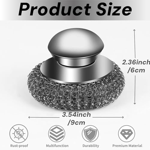 Image of 4Pcs Steel Wool Scrubber,Stainless Steel Scrubber,Metal Scrubber,Steel Scrubber for Dishes,Stainless Steel Wool Scrubber with Handle, for CleaningKitchen Pots, Pans, Stove Sinks,(2 Scrubber+2 Pads)