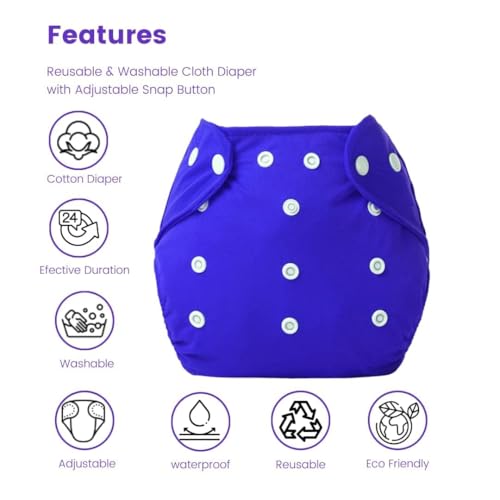 Image of Premium Reusable Baby Cotton Cloth Diapers For 0 to 3 Years With White Insert Pads Leak Proof Washable Diapers For New Born Babies Adjustable Pocket Cloth Diaper Nappies (Multicolor, Pack of 1)