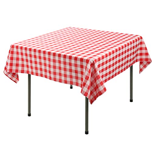 Waysle 52x52 Inch Square Polyester Tablecloth Red and White Checker