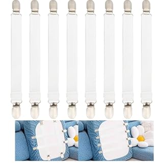 Sofa Cover Holder Straps with Suspenders & Fasteners - Magic Sofa Couch Covers Clip Fasteners, Adjustable Elastic Straps (6-30in/15-75cm) for Sofa Slipcover, Cushion Holders (8, White)