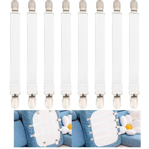 Covers Holder Straps Magic Sofa Couch Covers Sofa Slipcover Holder Clips 10 to 60in(25-160cm) Adjustable Elastic Straps for Sofa Covers Cushion (8, White)