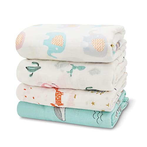 Image of Liam & Layla Muslin Baby Blanket for Newborns & Toddlers - Premium, Eco-Friendly, Soft Bamboo Cotton Muslin Swaddle Blankets for Girl or Boy, Neutral Receiving Blanket Baby Wrap, 47 x 43 in, 4 Pack