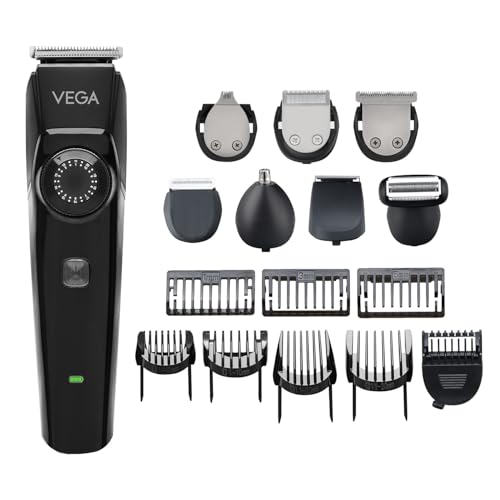 Vega OG 15 in 1 All Rounder Grooming Set for Men with 3 Hrs Non-Stop Runtime, 40 Length Settings, 15 in 1 Face, Nose, Body & Private Parts Trimmer for Men, USB Type C, Black, 2 Year Warranty (VHTH-37)