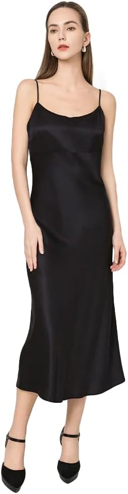 DAISYSILK 100% Silk Satin Slip Long Dress for Women Cowl Neck Adjustable Strap Elegant Formal Maxi Dress for Party Wedding