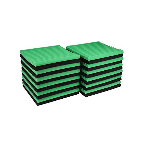50 Pack Acoustic Panels Studio Foam Wedges 1" X 12" X 12"Sound-proofing,Sound Absorption (50PCS, Black&Green)