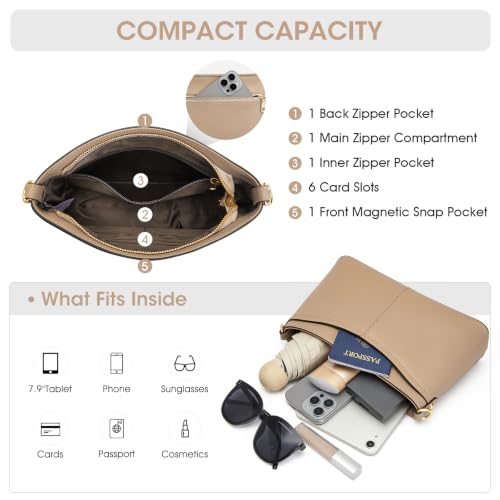 Image of Kattee Genuine Leather Crossbody Bags for Women Small Shoulder Purse Handbags with 2 Detachable Straps 6 Card Slots