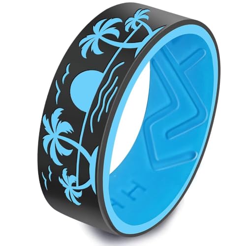 Silicone Ring for Men Women,8mm Sea View Design Rubber Promise Engagement Wedding Band,Comfort Fit Breathable Ring Size 6-132