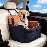 TOPOmerice Elevated Dog Car Seat for Small Dogs β Luxurious Dutch Suede Leather Pet Booster with Adjustable Safety Leash, Non-Slip Base, Washable Cover, Cozy Travel Bed for Pets up to 30 lbs