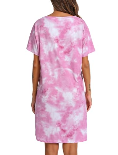 Image of ENJOYNIGHT Womens Short Sleeve Nightgown Tie Dye Nightshirt Nursing Sleepshirts Breastfeeding Sleep Dress