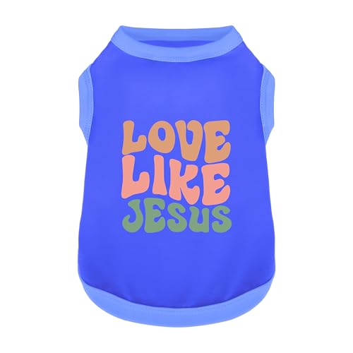 Discover Cozy Cotton Canine Wear: Soft, Lightweight, and Breathable Dog Shirt Vest with Eye-Catching Graphics(Love Like Jesus), Keeping Your Furry Friend Warm and Comfy! Blue S