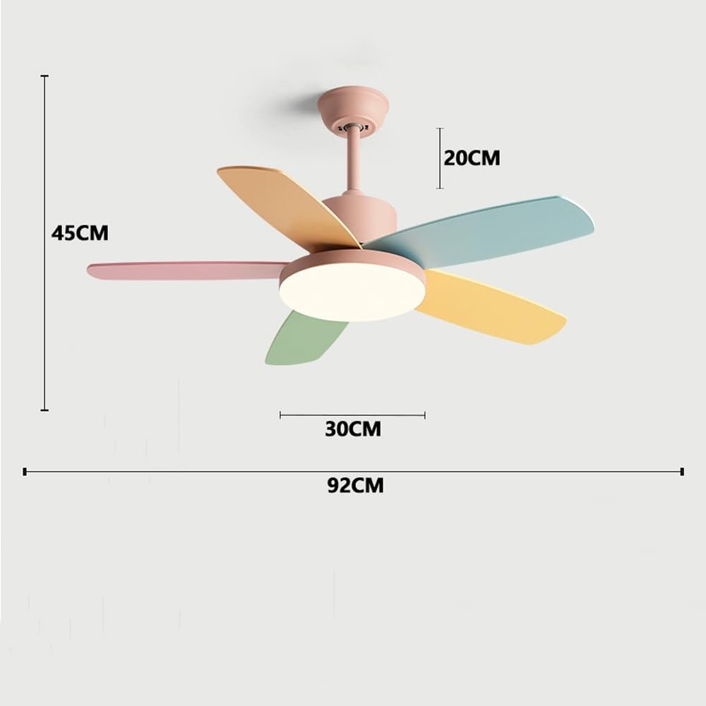 Ceiling Fans with Lights and Remote Pink Modern Kid's Room Ceiling Fan with Light 6 Speeds Flush Mount Ceiling Fans with 5 Colorful Blades Ceiling Fans Lamps for Bedroom Living Room Kitchen