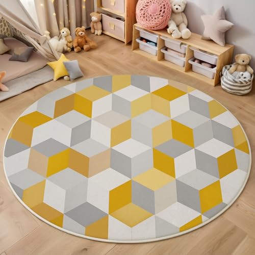 Tapis géométrie moderne de prestige salon 180cm texture douce jaune - 5