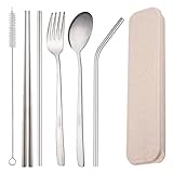 💐 [Einfach weiterzumachen]: Gabel × 1, Löffel × 1, Stroh × 1, Pinsel × 1, Essstäbchen × 1 ， Gewölbtes Stroh × 1, Tragetasche × 1.Das Besteckset aus Edelstahl wird mit einer praktischen Aufbewahrungsbox geliefert dein besteck. Sie können sie überall hin mitnehmen.Paket von geeigneter Größe, sauber und bequem in einer Lunchbox, einem Rucksack oder einer Handtasche zu tragen.