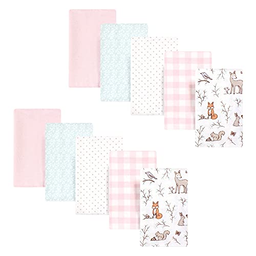 Image of Hudson Baby Unisex Baby Cotton Flannel Burp Cloths, Pink Enchanted Forest, One Size
