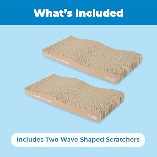 Image of Best Pet Supplies Catify Cat Scratcher, Fun Interactive Scratchers, Posts, Poles, Claw Safe, Furniture Saver Indoor Play Support Natural Cat Behaviors Heavy Duty - Wave (2 Pack)
