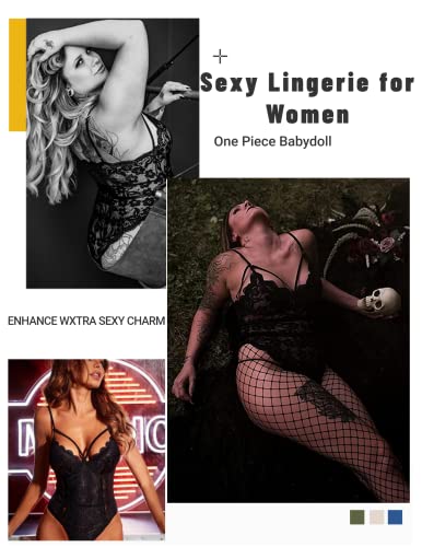 Avidlove Lingerie for Women Sexy Naughty Lingerie Bodysuit Teddy Lingerie One Piece Lingerie Floral Lingerie(Black,Medium)