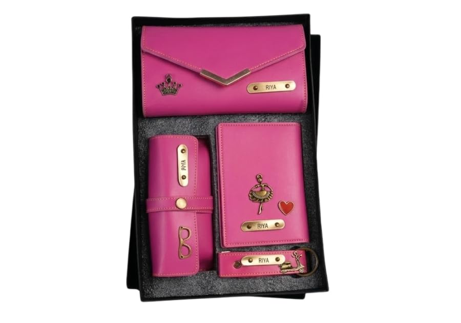 Personalised Women's Gift Hamper with Custom Name |Ladies Purse|Passport Cover|Custom Name Keychain| Sunglasses Box, Gift Set (Multicolour)-image-1