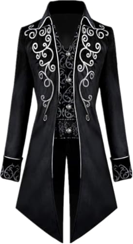 YQVGFBY Chaqueta Steampunk Vintage para hombre, estilo gótico, frac, abrigo, traje de carnaval, ropa medieval para hombre, disfraz de Halloween, Negro , XL - imagen 2
