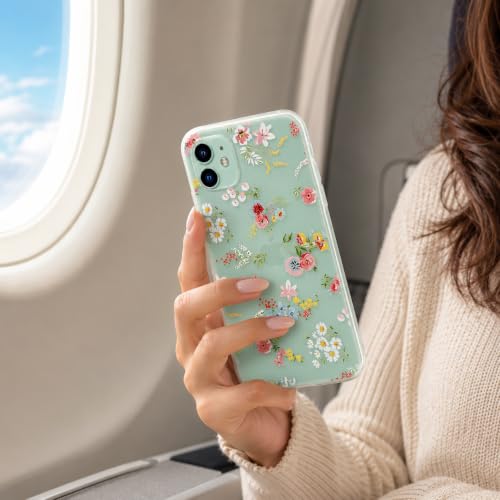 Image of SQUIF for iPhone 11 Back Case Cover Soft Silicone Translucent Matte Floral Printed Camera Protection (White)