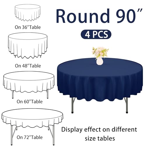 JALANCY 4 Pack Round Tablecloth 90 Inch Polyester Navy Blue Washable Fabric Table Covers for Wedding Dining Table Buffet Parties Banquet Decoration（Navy Blue） by JALANCY - Image 2