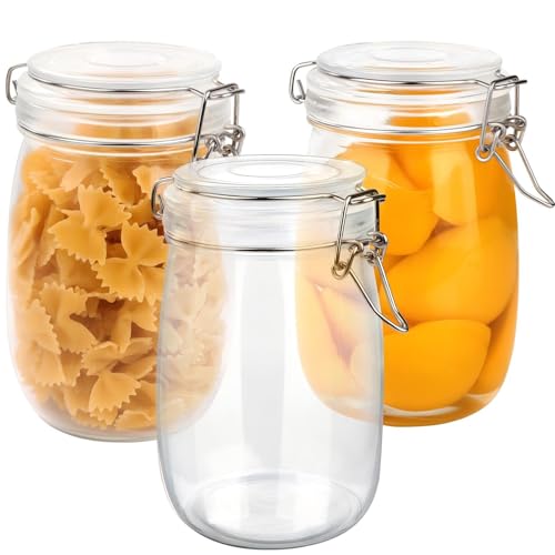 Ezvsevuo Tarros de Cristal con Tapa Hermética - 3 x 1000ml Tarros Cristal Conservas de Clip, 1 Litro Grande Bote Hermetico, Botes Cocina Almacenaje para Mermelada, Conserva, Cereales, Especias