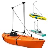 StoreYourBoard Kajak- und Kanu-Deckenheber – Überkopfgaragenregal für Kajaks, Kanus und Paddelausrüstung – robustes Seilzugsystem für den Innenbereich – hält 68 kg, 10 bis 4,3 m hohe Räume