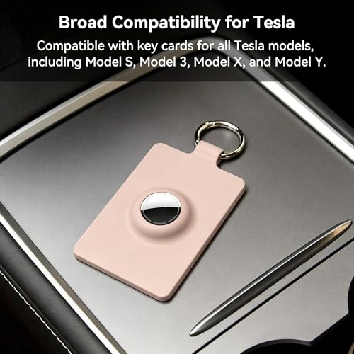 Image of Card Holder for Tesla Keycard with AirTag Slot, Soft Silicone Key Card Protective Case Cover for Tesla Model 3 Y S X Cybertruck, Key Holder with Keychain Key Rings - 1 Pack,Light Pink