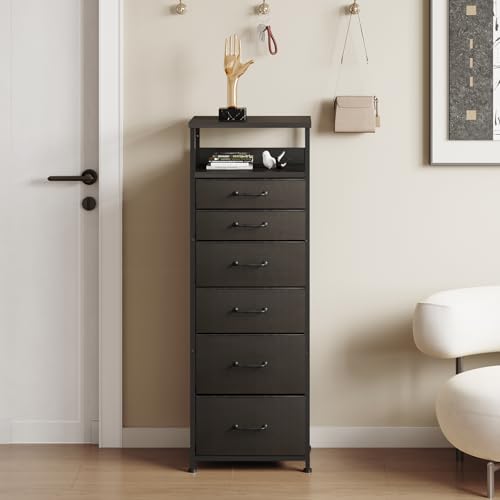 YeTom チェスト 7段6杯 タンス 収納チェスト スリム 洋服タンス たんす 箪笥 衣類収納 引き出し付き おしゃれ 収納ケース おしゃれ スリム 脱衣所収納 大容量 天板付き 40*30*113.5cm 黒い
