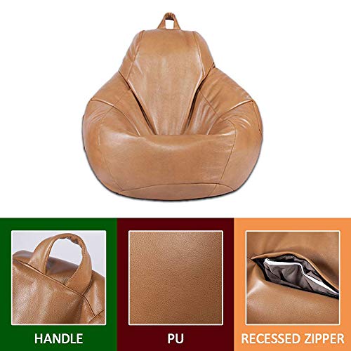 Bean Bag Cover Without Filling, Imitation Pu Leather Waterproof Gaming Beanbag Chair Slipcover Indoor Outdoor Zipper Beanbag Sofa Cover For Adults And Kids,Khaki,Xl #TOP1
