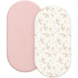 Organic Baby Bassinet Sheets 2 Pack 33”x17” 100% Muslin Cotton for Baby Girl Boy, Soft Fitted Mattress Pad Cover Compatible with Halo BassiNest Swivel Sleeper, Graco, Baby Delight, Chicco, Angelbliss