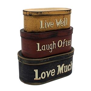 CVHOMEDECO Primitives Vintage Oval Live Well Laugh Often Love Much Cardboard Nesting Boxes Large 9 34 x 5 12 x 4 Inch Set of 3