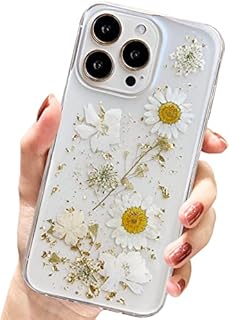 AMART for iPhone 13 Pro Max Case Flowers, Clear Cute Glitter Pressed Dried Flower Design Transparent Soft TPU Rubber Slim Protective Floral Women Girls Cover for iPhone 13 Pro Max (Gold Daisy)