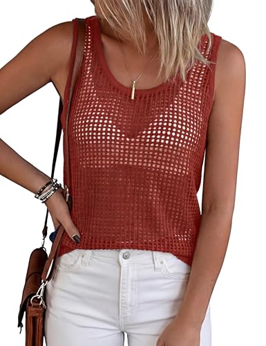 Totatuit Totatuit Sleeveless Sweater Tops for Women 2026 Boho Crochet Tank Top Summer Round Neck Beach Vacation Outfits