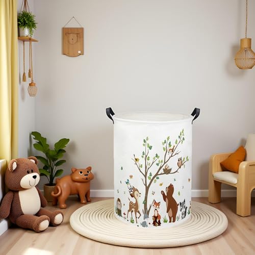 Image of Kids Laundry Basket Baby Hamper Toy Storage Bin for Boys Room Decor Baby Nursery Hamper Gift Baskets for Bedroom Bathroom(Tree Animal)