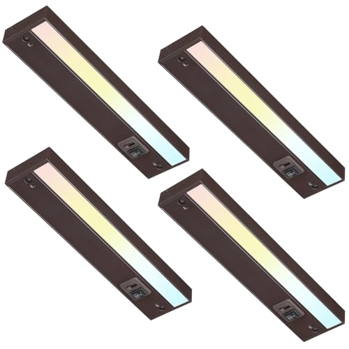 TORCHSTAR LED Under Cabinet Lighting 3CCT, 12 Inch 8W 540LM, Hardwired & Plug-in, 3 Color Selectable CRI90 120V ETL Listed Dimmable Under Counter Lights for Kitchen, Bronze Aluminum Housing, 4 Pack