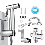 Handheld Bidet Sprayer Kit Stainless Steel Toilet Bidet Shattaf Douche Adjustable Muslim Shower Spray Jet with 1.5m Hose T-Adapter Attachment for Bathroom Toilet Cleaning Personal Hygiene Pet Bath