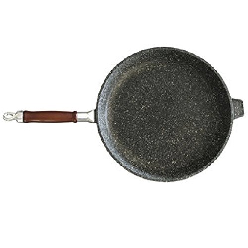 Olympia Sartén baja de aluminio fundido con 7 capas minerales, mango de madera extraíble, color gris, 32 cm