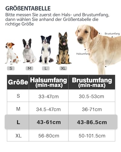 Joytale Hundegeschirr Grosse Hunde, reflektierendes Geschirr Hund, luftdurchlässige Anti Zug Hundegeschirre, verstellbares Brustgeschirr mit Griff beim Führen und Training, Schwarz, L