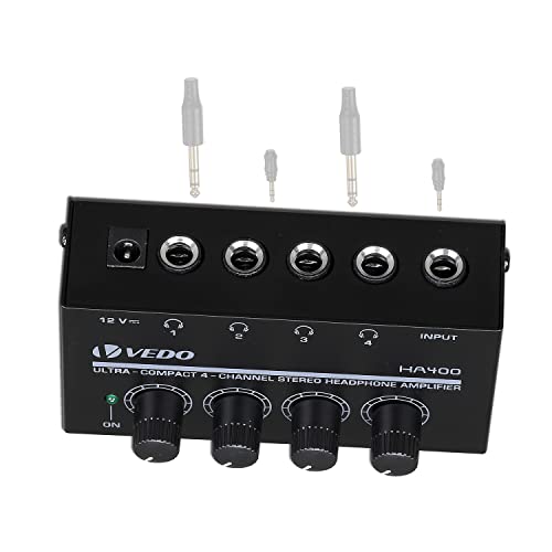 4 Channels Mini Headphone Amplifier HA400 Ultra-Compact Stereo Audio Amplifier With Power Adapter 10MHz Earphone Amp for Music