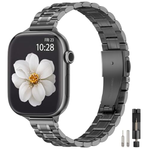 STIROLL Thin Metal Band Compatible with Apple Watch Bands for Women, Slim