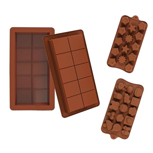 Zynewa Moules rectangulaires en silicone pour chocolat 2 pièces, moules à chocolat multi-formes 1 pièce, et différents moules à chocolat en forme d'étoile 1 pièce, moules de cuisson en silicone de