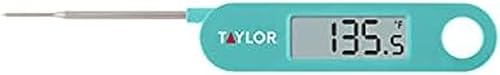 Taylor Termómetro digital de lectura instantánea para carne, barbacoa, cocina, sonda plegable, color verde azulado, lectura LCD de 0.7 pulgadas