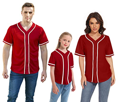 Family Matching Outfits Baseball Shirts Mommy and Me Daddy Summer Sports Casual Short Sleeve T-Shirt（Women,Red L