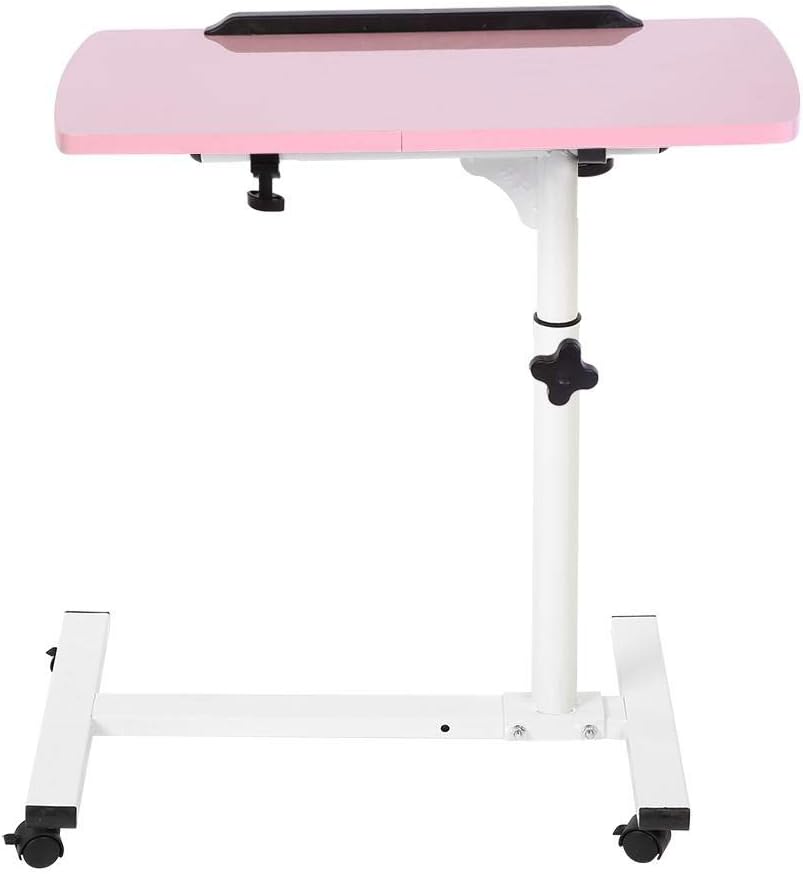 Pongnas Portable Laptop Desk, Height 62-88 cm Laptop Cart Rolling Desk Equipped Mute Pulleys for Home & Work (Pink)