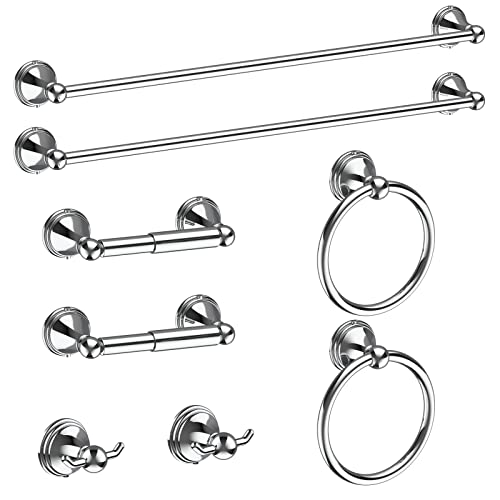 Newfun 8-Pieces Polished Chrome Bathroom Accessories Set, 24 Inch Bath Towel Bar Set, SUS 304 Stainless Steel Bathroom Hardware Set, Towel Racks for Bathroom Wall Mounted