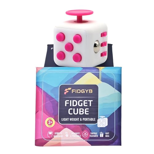 FIDGYB Cube Fidget Stress Relief Toy for Adults & Kids, Smooth, Quiet Sensory Toy for Anxiety, Focus & ADHD Idea[WHI_Pink]