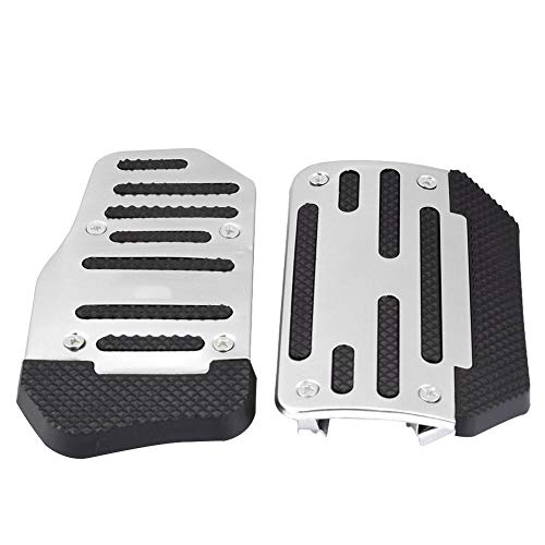 Car Brake Pedal Pad Cover, Non-Slip Gas Pedal Pad Footrest Protector Clutch Brake Pad Cover Foot Pedals Rest Plate Kit for Auto ATV Car (Silver)