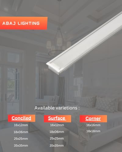 Image of 18x6mm LED Strip Lights 1Meter Aluminium Rectangular Conciled Profile Light Channels with Diffused Cover, End Caps and Mounting Clips Without LED Straight Linear (Pack of 5)